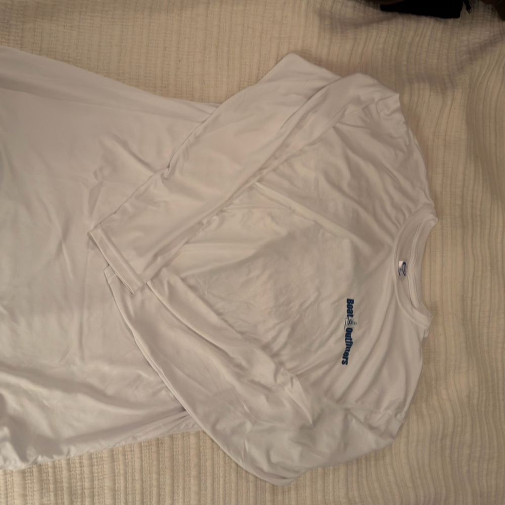 White Long Sleeve Shirt with Blue Logo